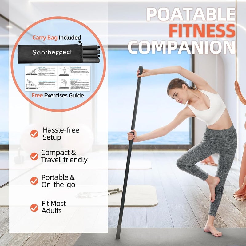 SOOTHEFFECT Adjustable Yoga Stick (30/45/60 in), Fully Foam-Sleeved Steel Stretching & Mobility Stick with Exercise Guide, Portable Fitness & Rehab Tool, Carry Bag Included - Image 4